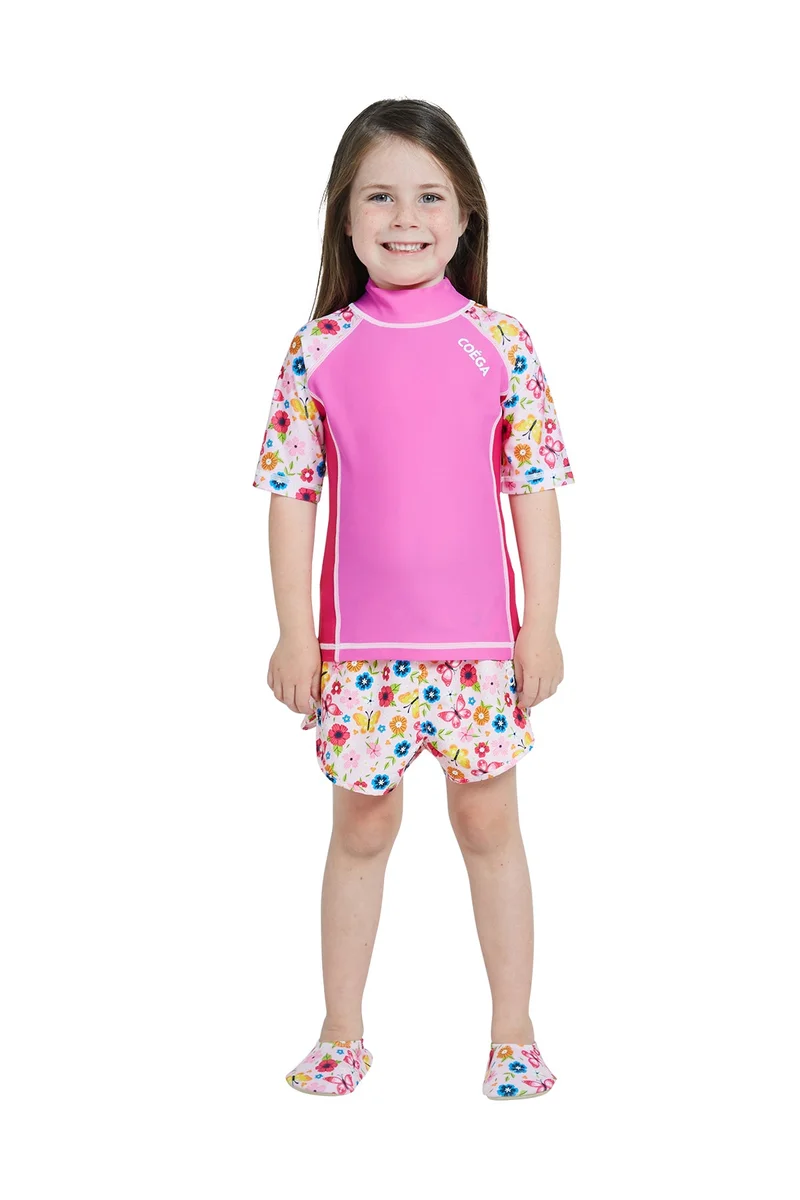 Coega Sunwear  COEGA  Girls Kids Rashguard Short Sleeve - Pink Rosey Flowers for Women | Best Price UAE